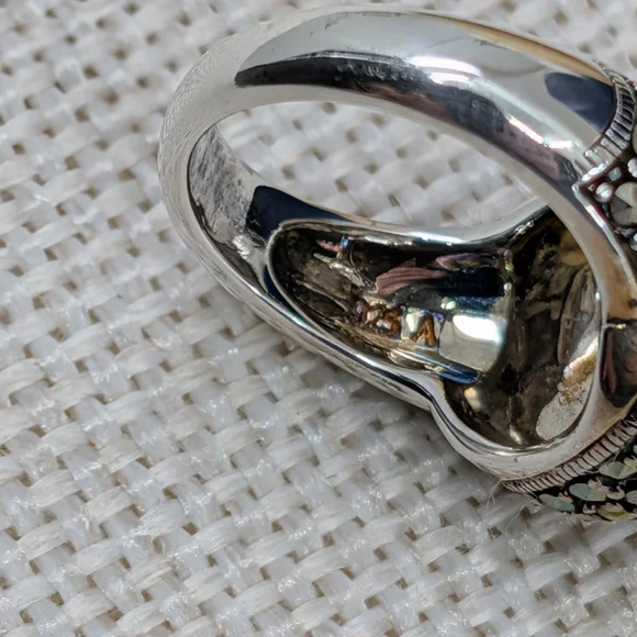 Vintage Sterling Silver 925 CZ Crystal Marcasite Stone Signet Ring Size 5.75 - Picture 12 of 16